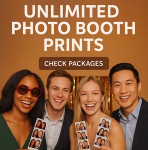 Guests enjoying unlimited photo booth prints at a wedding in Atlanta